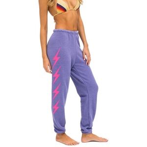 Aviator Nation Purple Joggers with Pink Lightning Bolt
